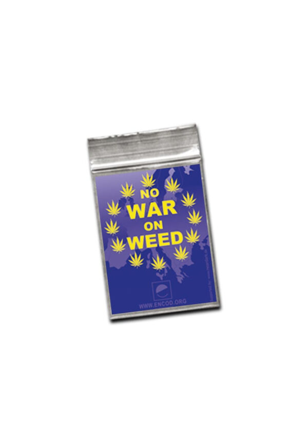 Zipposer med teksten 'No War on Weed', unikke poser til sikker opbevaring.