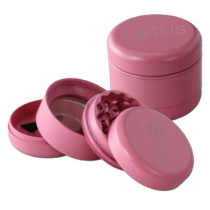 Pink Black Leaf Lotus grinder, fire dele med keramisk belægning for holdbarhed og effektiv formaling.