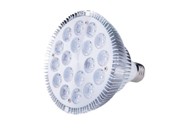 Grow LED pære 54W med E27 fatning og 7 farver, ideel til universel vækstbelysning.