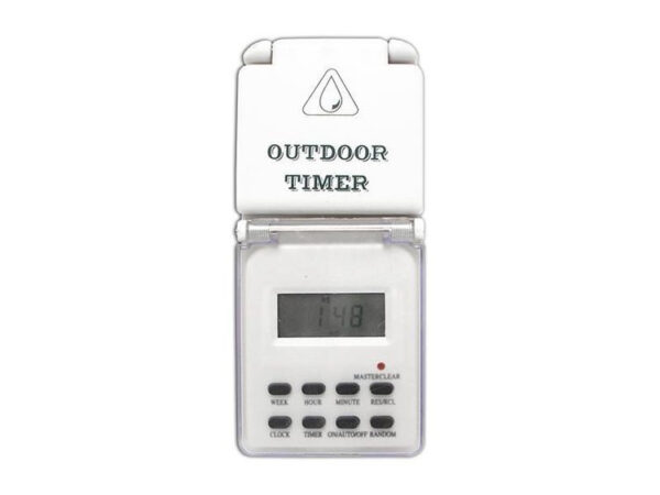 Elektronisk timer LXU03, vandtæt og ideel til udendørs brug, perfekt til lys og vandingssystemer.