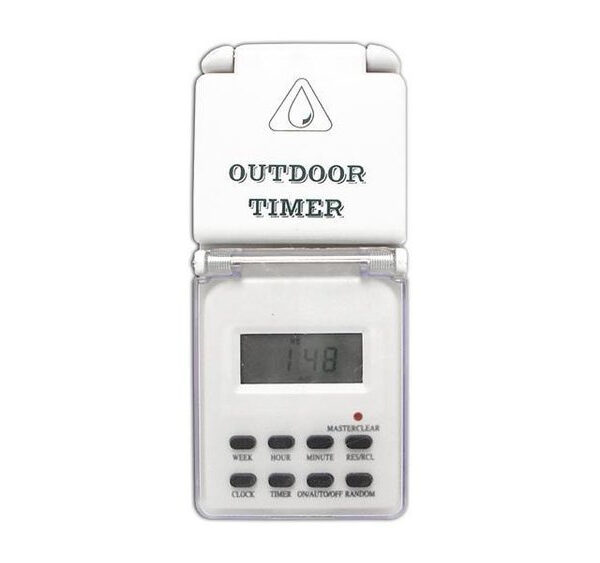 Elektronisk timer LXU03, vandtæt og ideel til udendørs brug, perfekt til lys og vandingssystemer.