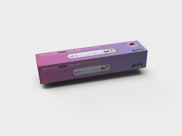 AUVL CMH pære, 315W, 230V, 4200K, full spectrum lys, ideel til vækst og blomstring i professionelle dyrkningssystemer.