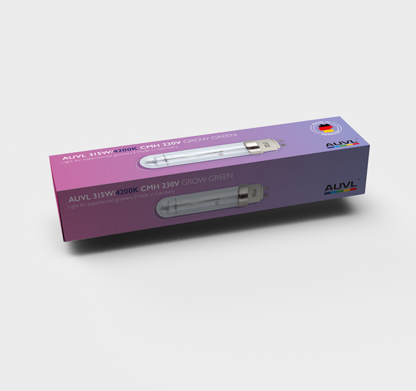 AUVL CMH pære, 315W, 230V, 4200K, full spectrum lys, ideel til vækst og blomstring i professionelle dyrkningssystemer.