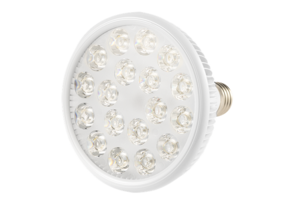 LED pære 18W E27, infrarød og hvid belysning, designet til vækst og blomstring af planter.