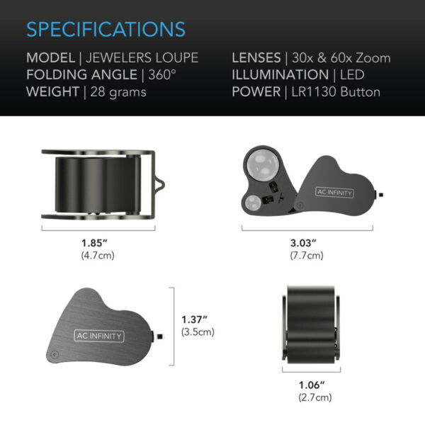 AC Infinity | Forstørrelsesglas/lup m. LED lys -30x-60x - Image 5