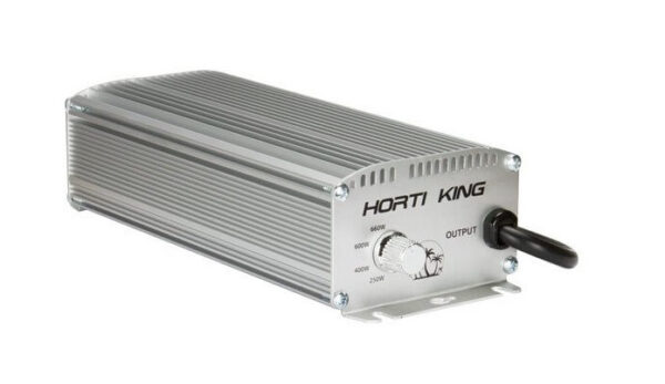 Horti King elektronisk ballast, justerbar, kompatibel med HPS 600W, designet til effektiv strømstyring.