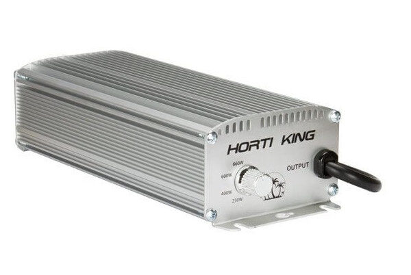 Horti King elektronisk ballast, justerbar, kompatibel med HPS 600W, designet til effektiv strømstyring.
