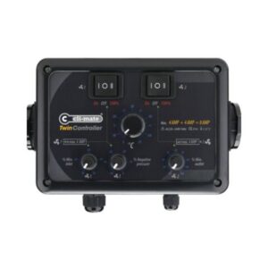 Cli-Mate Twin Controller TW 4.8A, designet til præcis styring af temperatur og ventilatorhastighed i vækstrum.