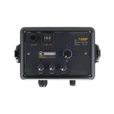 Cli-Mate klimarregulator, 16A med hysterese, designet til præcis ventilationshastighedskontrol i vækstrum.