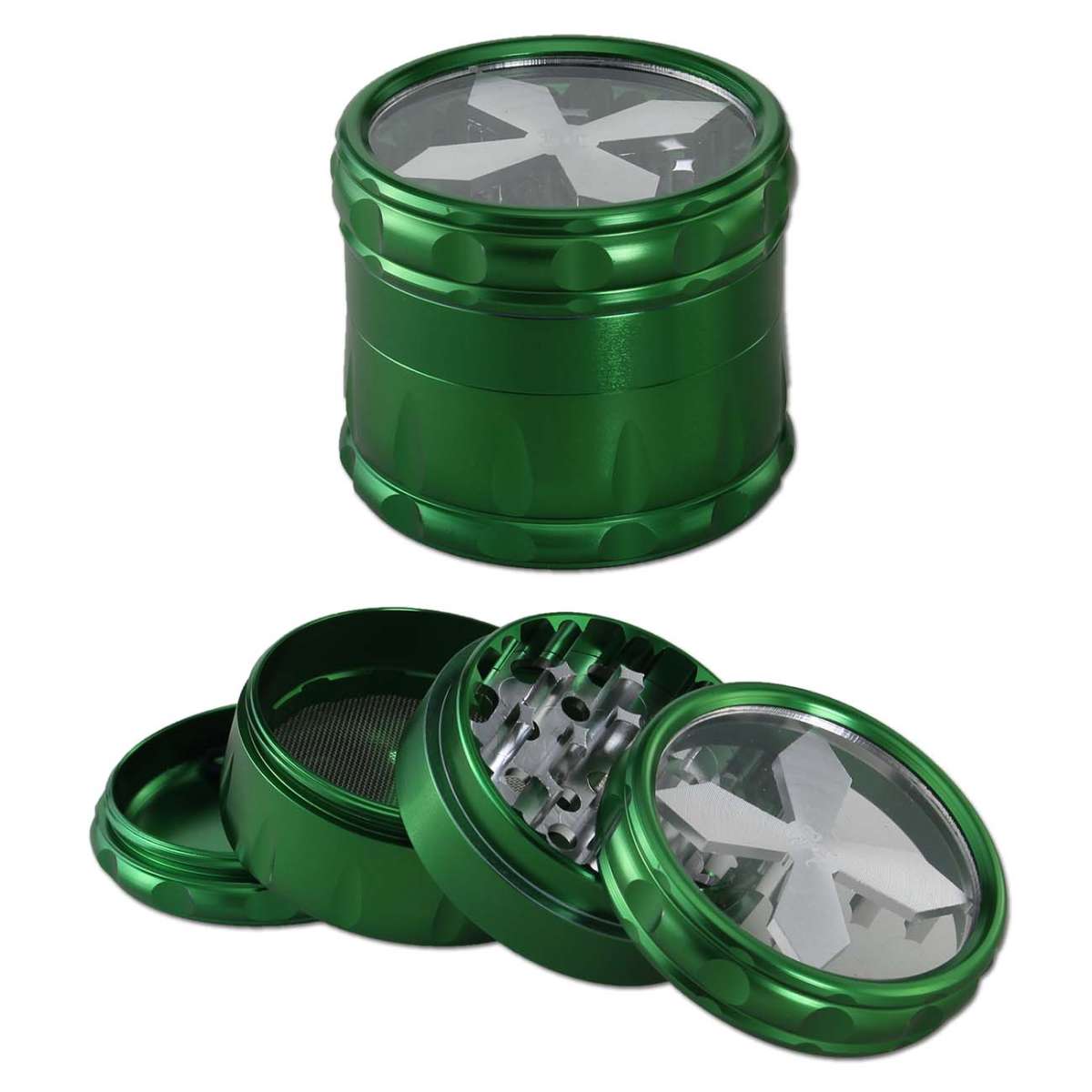 Black Leaf | Cross 4-delt grinder med vindue (grøn/sølv) - Subseed.dk